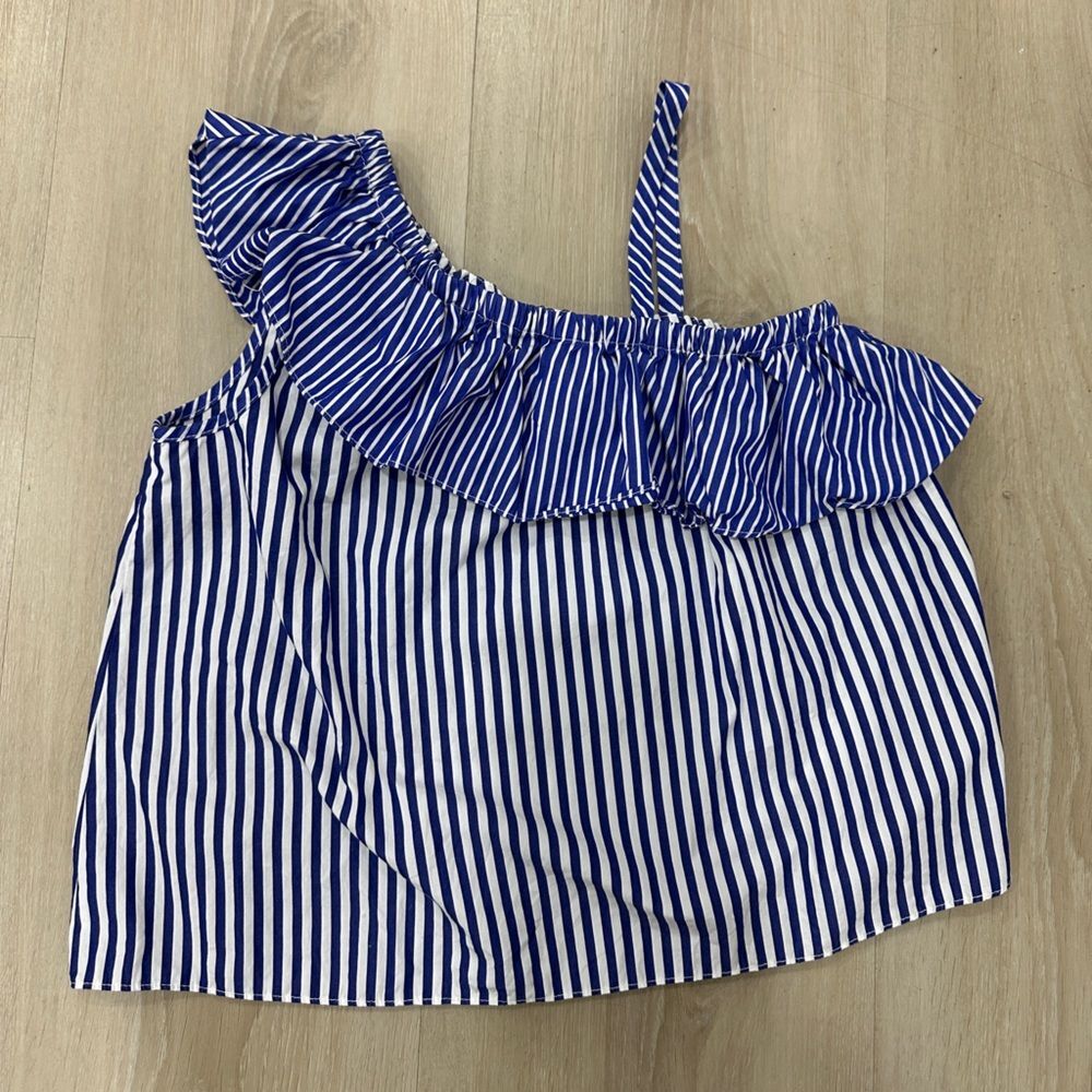Milly Minis One Shoulder Ruffle-Trim Top, Navy Size 12